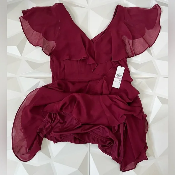 DKNY V-Neck Ruffled High-Low Hem burgundy dress size:6 - Picture 4 of 16